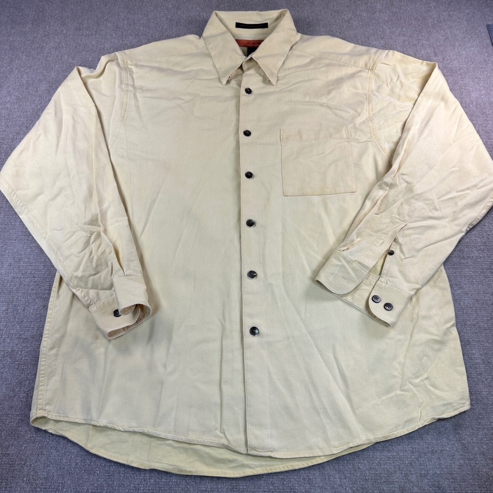 Axis Mens Large Pale Yellow Cotton Lyocell European Fabric Button Down Shirt
